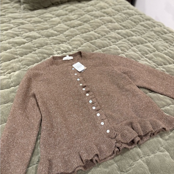 Worth Collective Sweaters - Elegant Brown Ruffle Cardigan